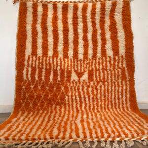 Burnt Orange Moroccan Wool Rug - 4x6 ft - Handwoven Berber Rug - Geometric Wool Shag - Cozy Living Room Area Rug - Sale