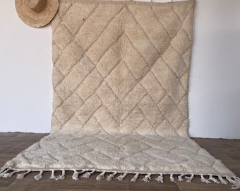 Handmade White Moroccan Rug 5x8, Berber Wool Area Rug