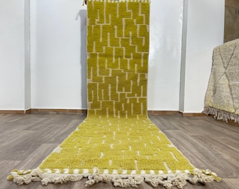 Handmade Yellow Wool Moroccan Runner Rug – Hallway Entryway Carpet