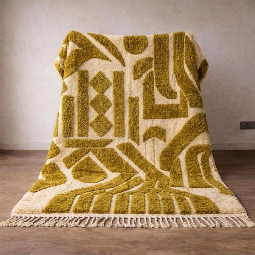 Tapis marocain vert - Tapis berbère - Tapis marocain personnalisé - Tapis Beni ourain - Tapis fait main - Tapis uni en laine - Tapis vert - Tapis marocain