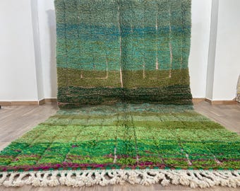 Handmade Berber Wool Moroccan Rug, Tufted Green Moss Rug