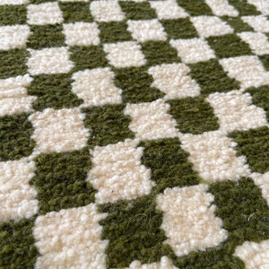 Green checkered rug Checkered rug Green moroccan rug Moroccan Rug Beni Ourain Rug Moroccan area rug green and white rug Berber Rug image 3