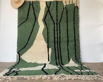 Hand Knotted Wool Rug 8x10 – Green Moroccan Area Rug