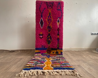 Pink Moroccan Hallway Rug 2x7 – Handmade Wool Berber Runner