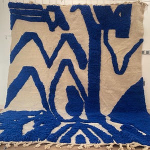 Blue Moroccan Wool Rug 8x10 ft – Large Handmade Berber Carpet – Beni Ourain Style Area Rug – On Sale – Authentic Wool Floor Decor