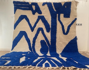 Blue Moroccan Wool Rug 8x10 – Handmade Berber Area Carpet