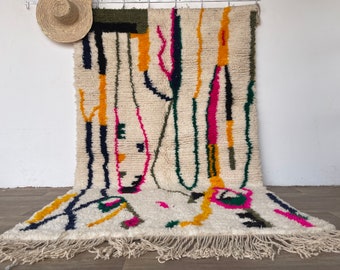Hand Knotted Wool Moroccan Rug 5x8 - Berber Beni Ourain Style