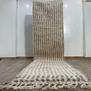 Handmade Beige Striped Berber Runner Rug – Moroccan Hallway Carpet