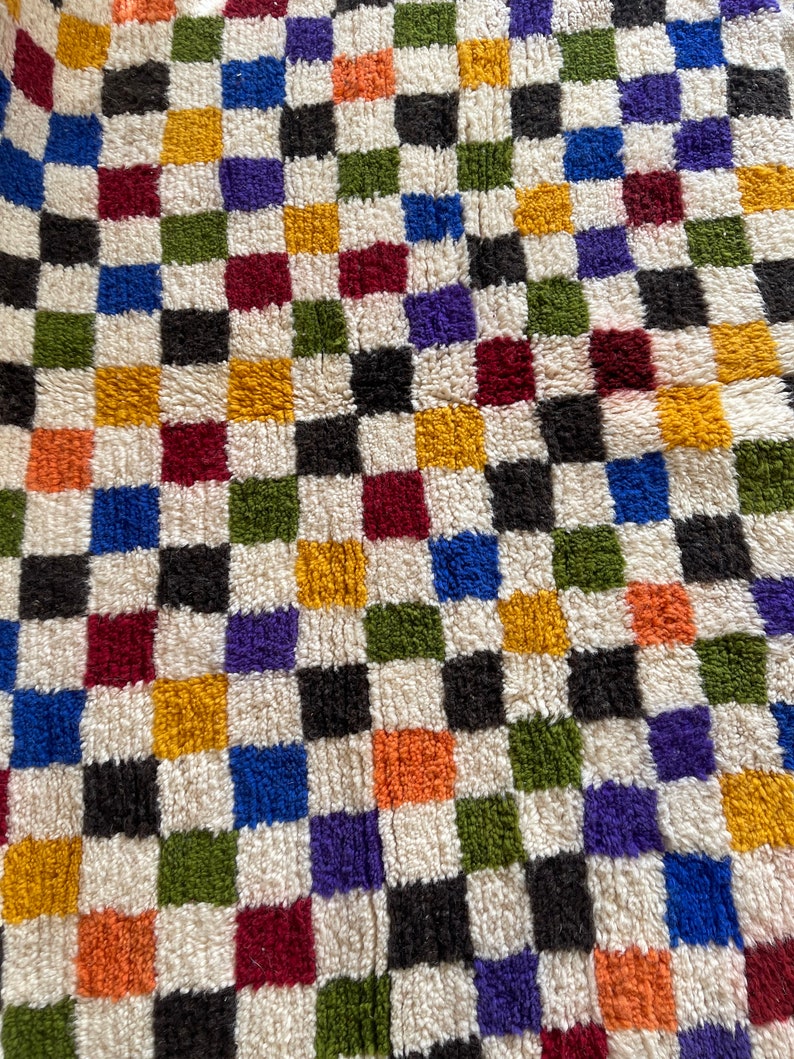 Beautiful Beni Ourain Rug Checkered rug Moroccan Handmade Rug Sheep Wool Rug Genuine Wool rug Tapis berbere colorful rugs image 5