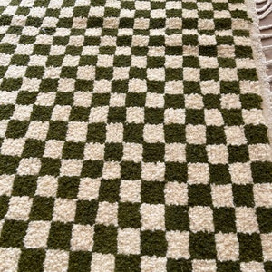Green checkered rug Checkered rug Green moroccan rug Moroccan Rug Beni Ourain Rug Moroccan area rug green and white rug Berber Rug image 5