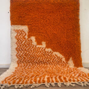 Striped Orange Moroccan Rug , Custom Orange Wool Rug , Handmade Berber Wool Carpet , Berber Rug for Living Room 10x14