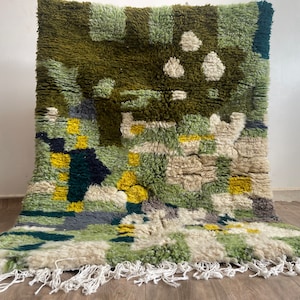 Handmade Berber Wool Moroccan Rug, Moss Green Rug