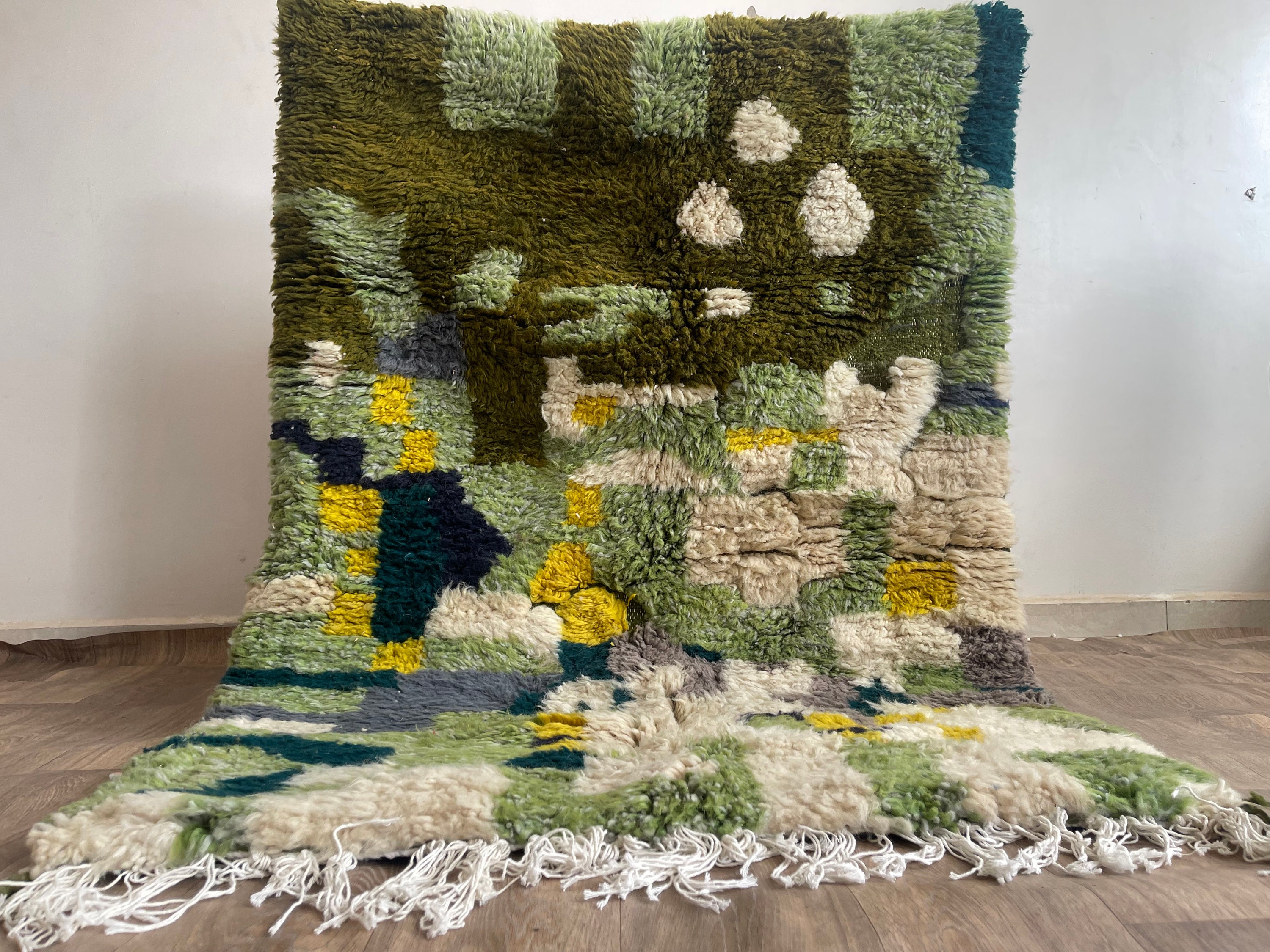 supplément 7/18 FT Moss rug , Handmade Moroccan Rug , Custom Morrocan Rug , Tufted Green Grass Gardening Shape Rug , Rug For Living Room,