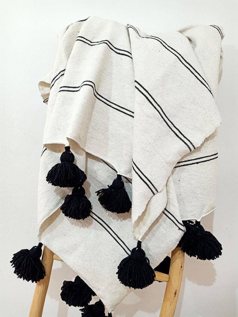 King Bed Covermoroccan Blankets Pom Pom Blanket Woven Etsy