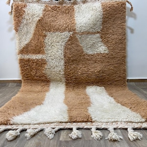 Moroccan rug minimalist - Beni ourain rug - Handmade berber rug - Living room rug = Custom size rug - Wool area rug - Brown area rug