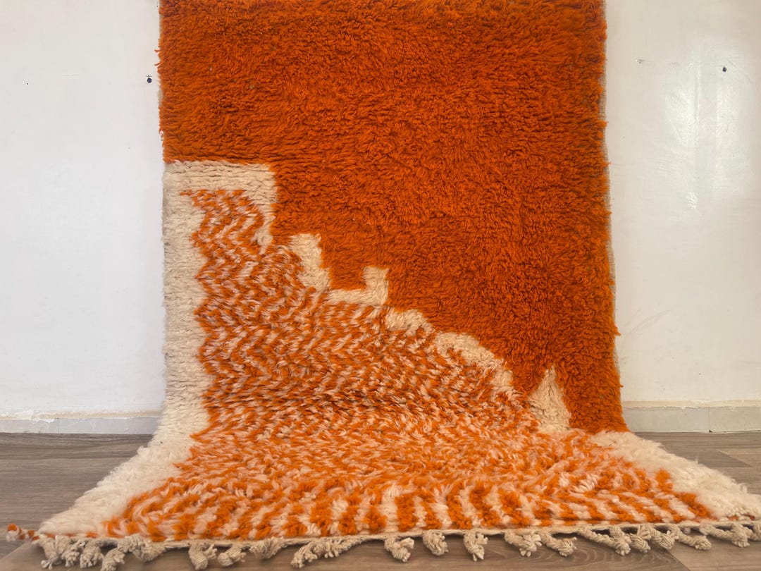 Fedex Rugs Orange & Cream Moroccan Wool Rug 4x6 Ft – Handmade Berber Area Carpet ...