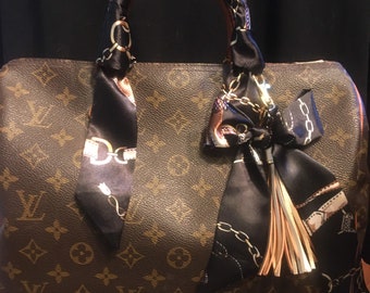 Chain Link Purse Scarf Set: Black, Gold, Ivory Handle Covers & Tassel Charm