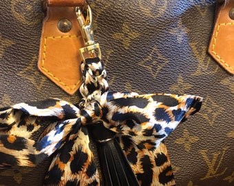 Purse Scarf Braided Leopard Bow Black Tassel Charm , Gold