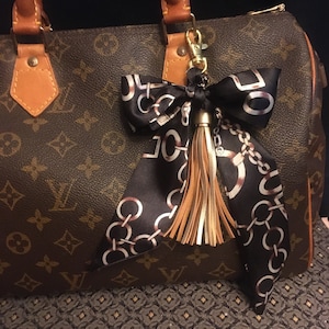 Purse scarf braided bow tassel clip on  bag  hardware.  charm accessory,  black ivory gold colors special order