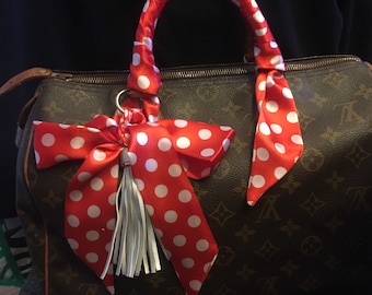 Red Polka Dot Purse Scarf Set: Braided Charm & Handle Covers