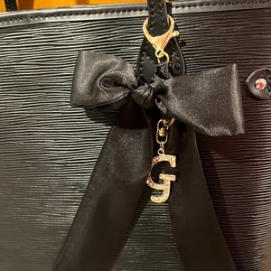 Braided Scarf Purse Charm: Black Bow, Gold Initial G Clip