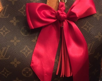 Cherry Red Bow Tassel Purse Charm: Braided Scarf Bag Accessory