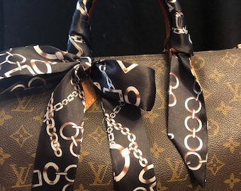 Taschenschal mit 2 Henkelüberzügen, schwarz, gold, elfenbeinfarben, Kettengliederdesign, Sonderanfertigung