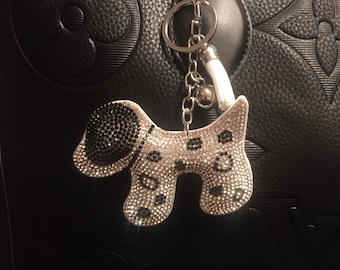 Kristall Hund Taschenanhänger: Black & White Bling Schlüsselanhänger