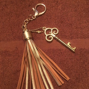 Purse KEY gold tassel charm clip on your bag hardware