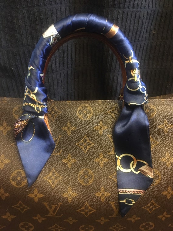 Purse Scarf Navy Blue Gold Chain Link Design Handle Covers 