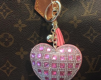 Pink Crystal Heart Purse Charm: Silver Keychain Clip-On Accessory