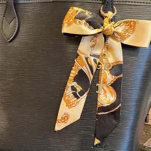 Braided Scarf Bow: Black, Ivory & Gold Bag Charm with Key