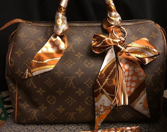 Handtasche Schal Set: Geflochtener Quaste Anhänger + Griff Wraps - Braun Gold Weiß tangerine