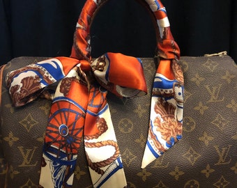 Purse scarf 2 handle covers blue ivory orange special order