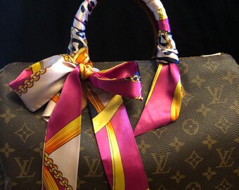 Purse scarf 2 handle covers pink ivory gold multi color special order