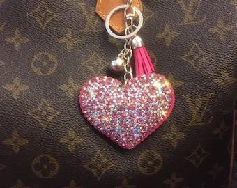 Pink Crystal Heart Purse Charm: Gold Keychain Bag Accessory