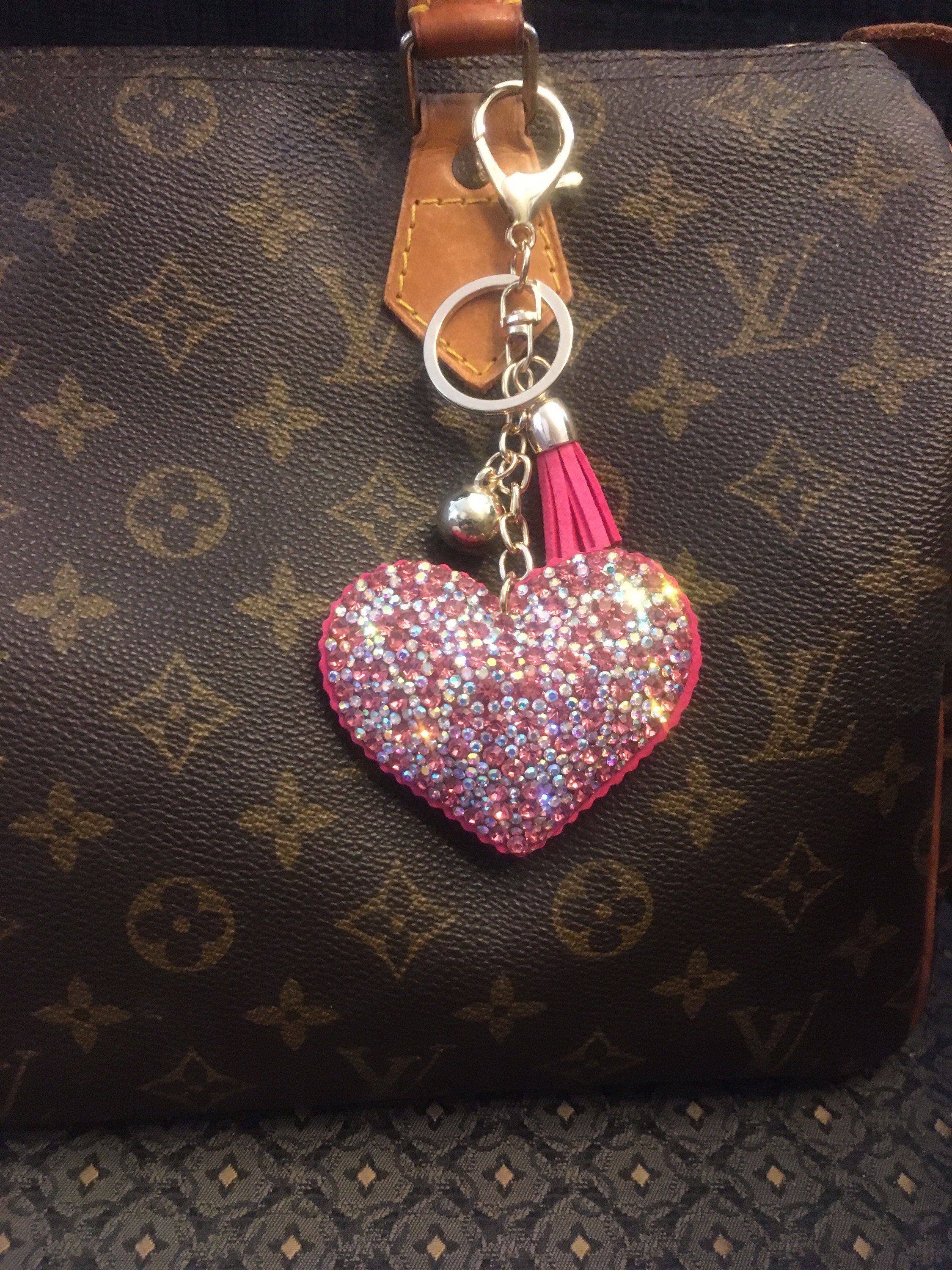 Louis Vuitton Blue & Fuchsia Monogram Valentine Heart Bag Charm Key Holder,  Tag
