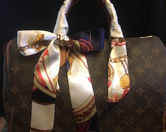 Purse scarf 2 handle covers navy blue gold ivory  special order