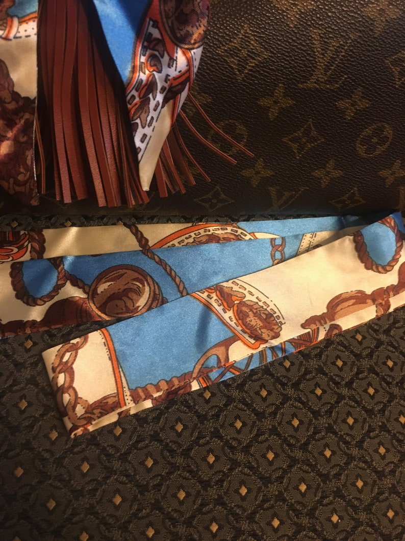 Purse scarf  2 handle covers  rich brown vibrant blue special order