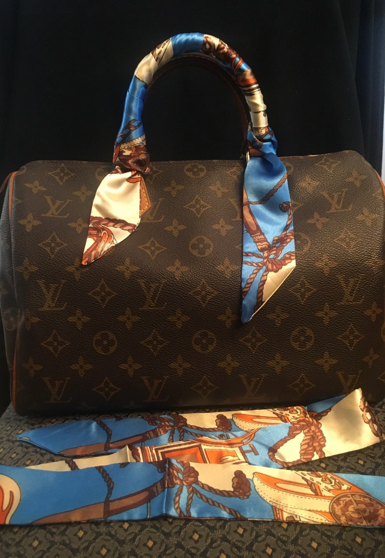 Purse scarf 2 handle covers rich brown vibrant blue special order