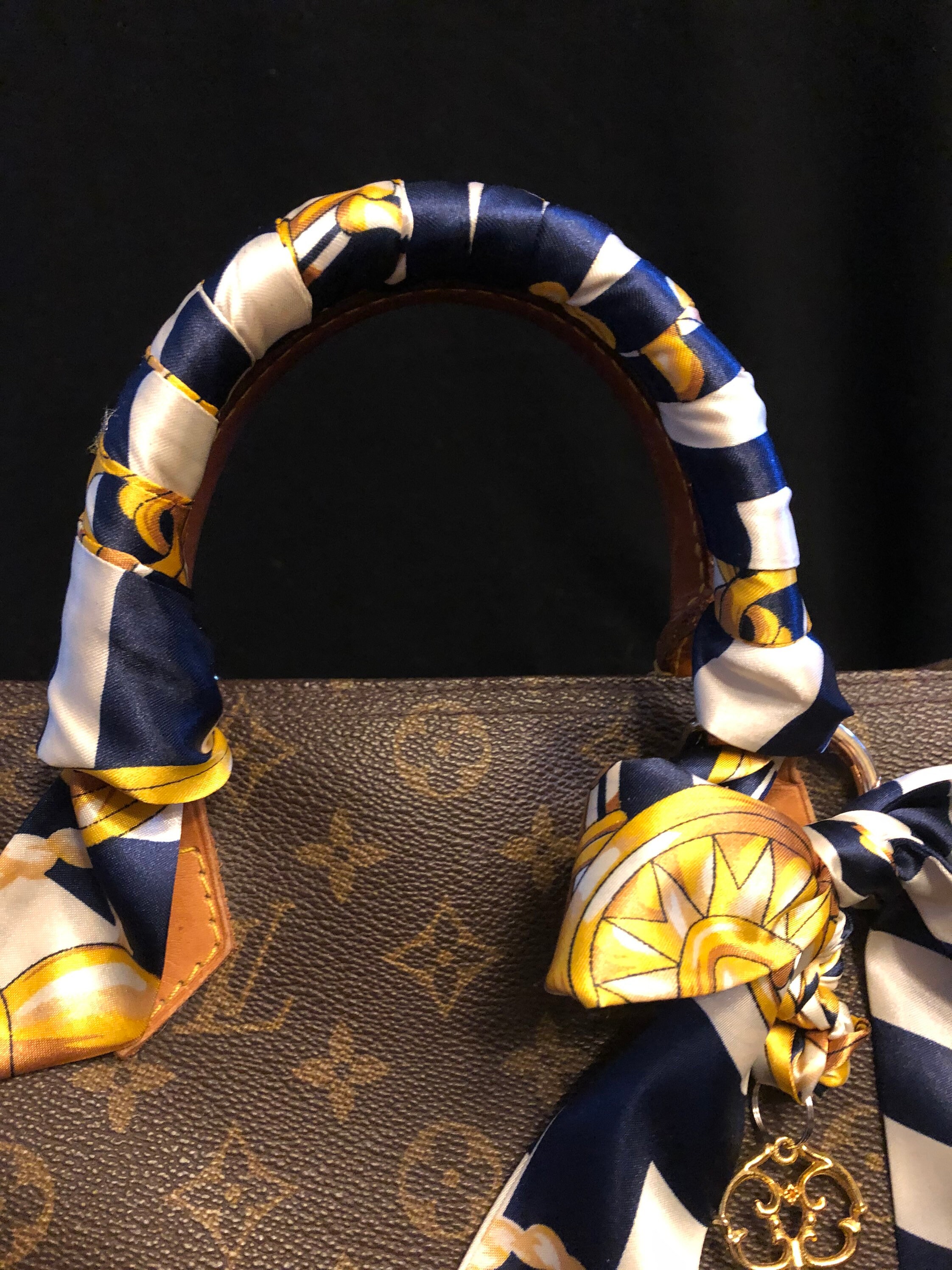 Purse Scarf Set 2 Navy Gold Design Handle Covers braided 