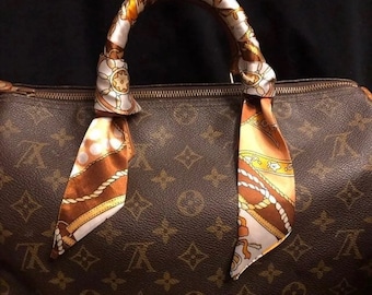 Scarf Purse Handle Covers: Brown Gold Tangerine Design, Set of 2