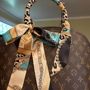 Purse scarf 2 handle covers turquoise blue black ivory gold design special order
