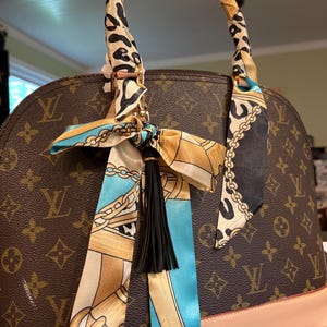 Purse scarf set 2 turquoise black design handle covers +braided tassel clip bag charm