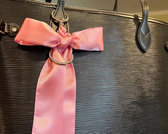 Light Pink Braided Scarf Bow: Silver Clip Bag Charm