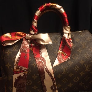 Purse scarf 2 handle covers rich brown ivory red special order