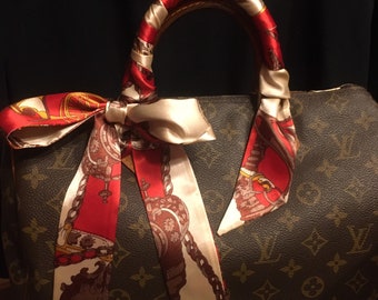 Purse scarf 2 handle covers rich brown ivory red special order