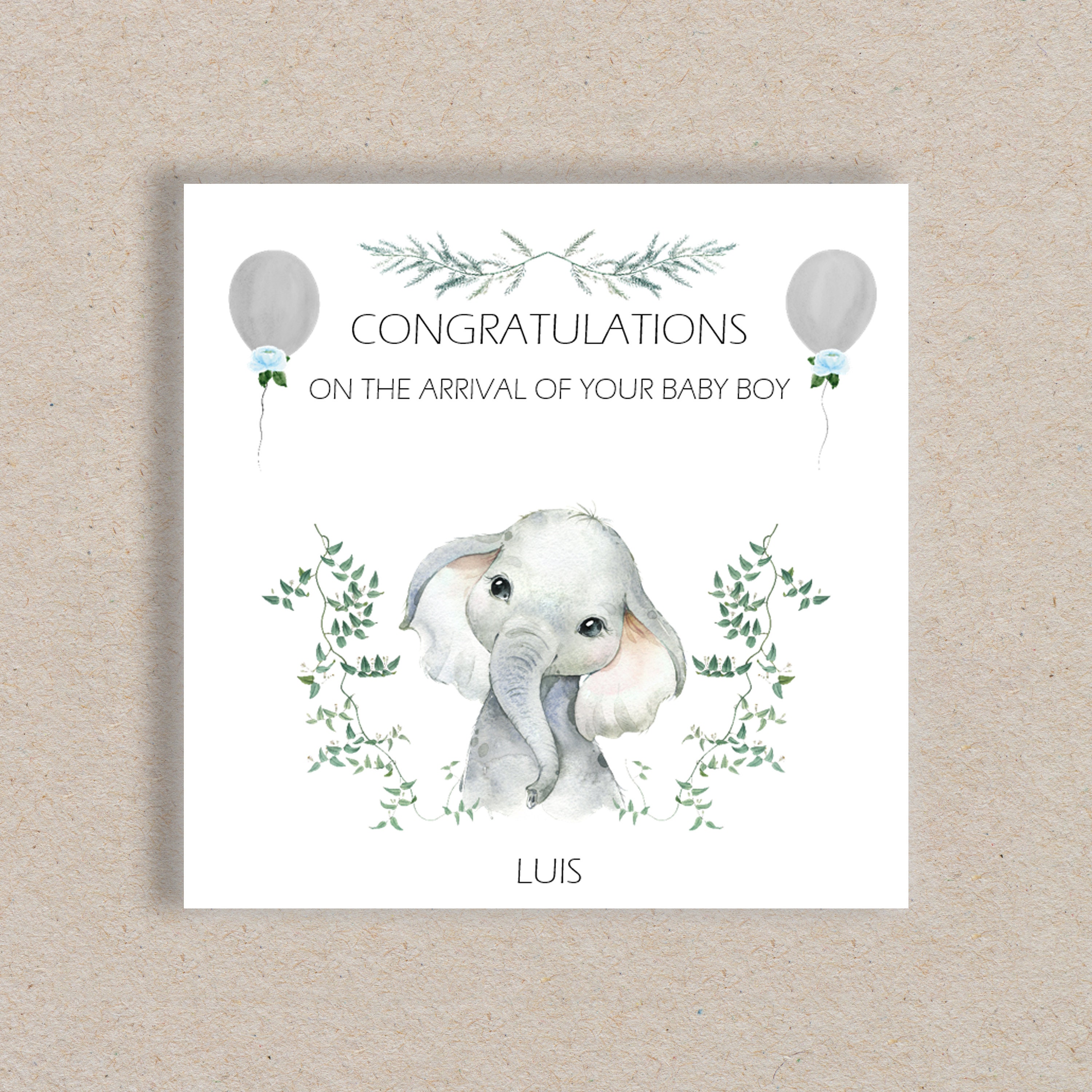 Personalised 'New Baby' Card Cute Elephant Etsy