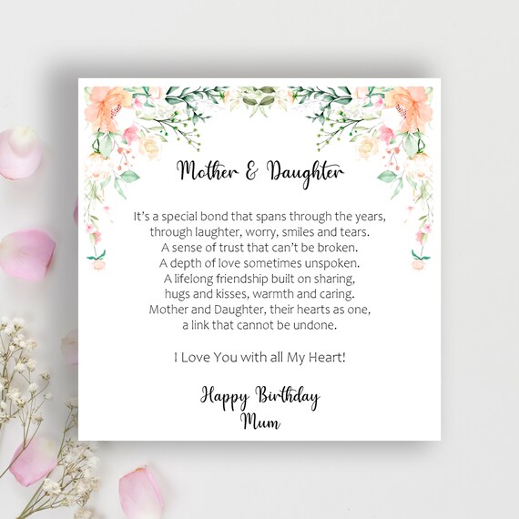 Maman Carte Danniversaire Poeme Mere Et Fille Momie Etsy Canada