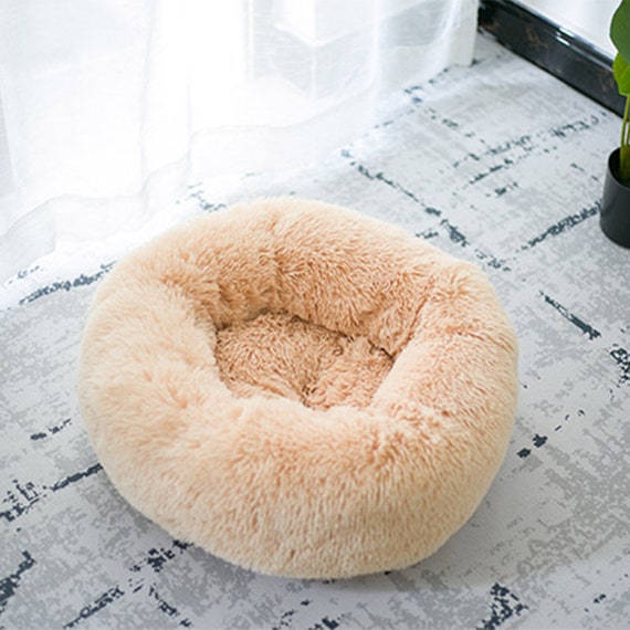 Peach calming Orthopedic Plush Dog Bed Winter Warm Round ...